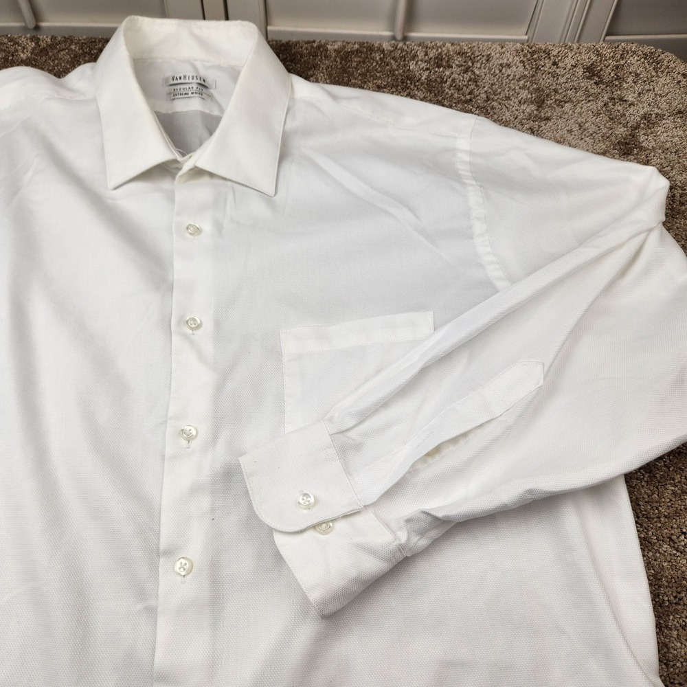 Van Heusen Mens Regular Fit Extreme White Textured Dress Shirt XL 17-17.5 32/33